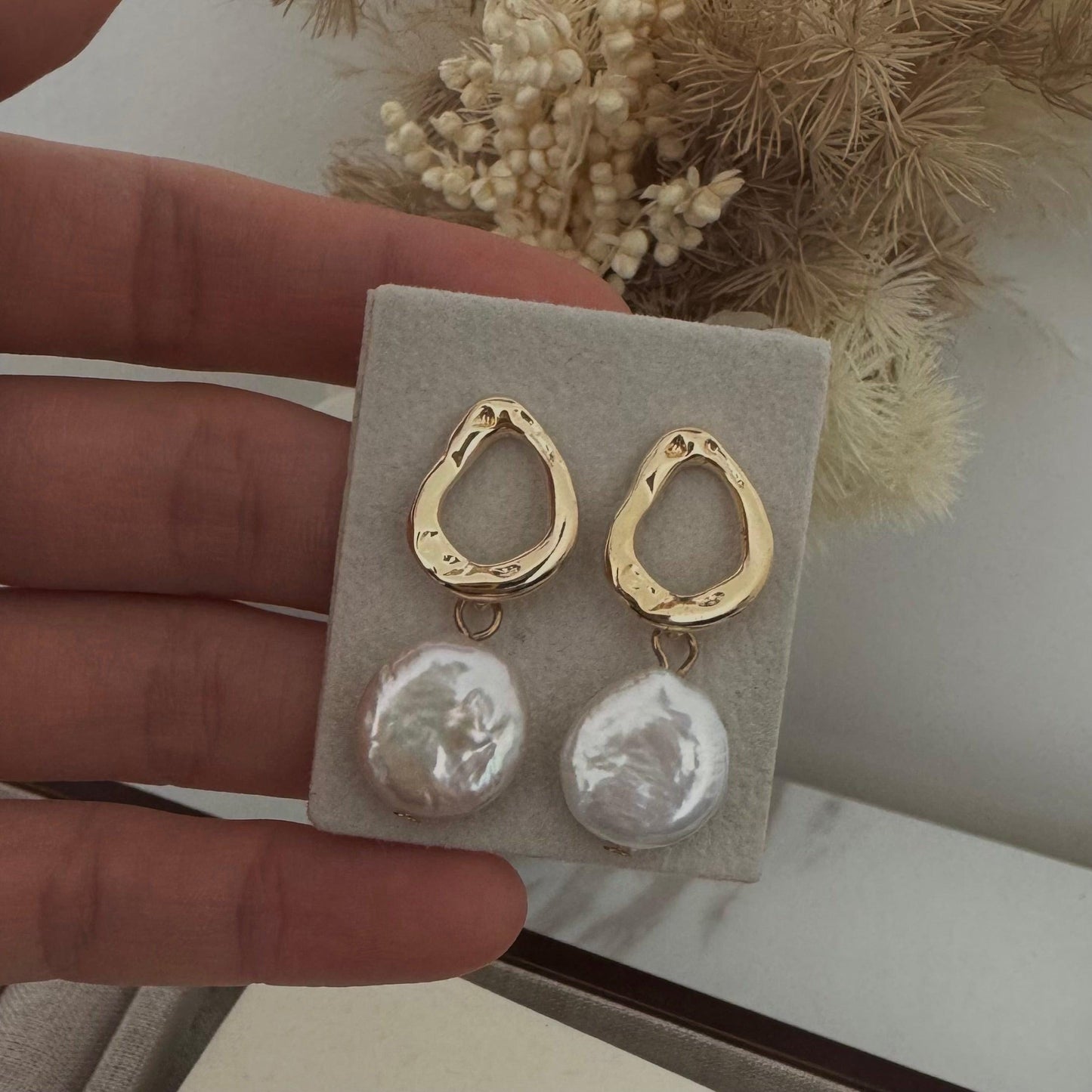 Coin baroque dangle earrings