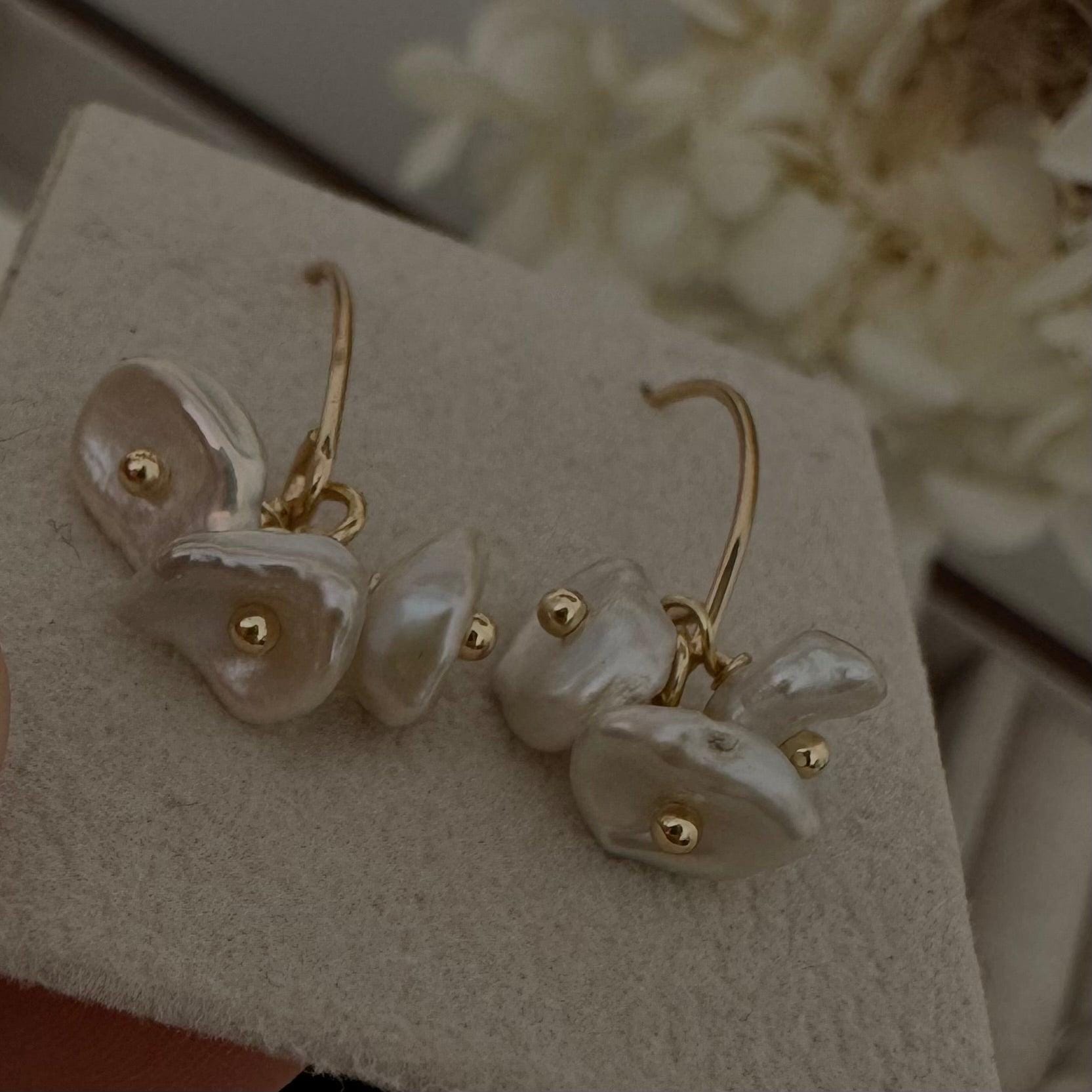 Keshi flower drop earrings