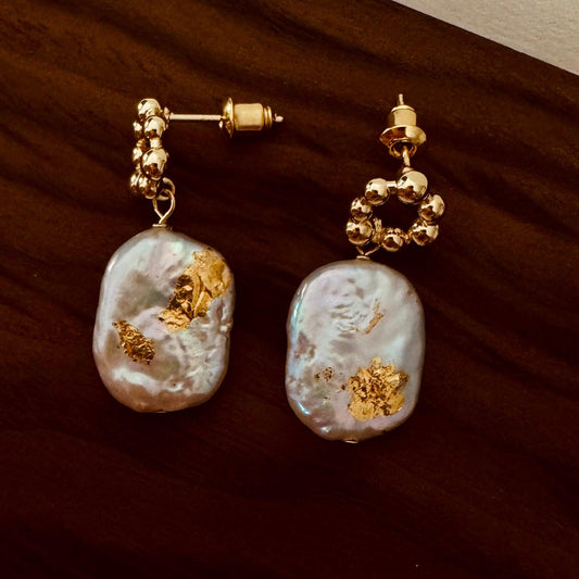 Baroque pearl earrings, baroque dangle earrings, dainty baroque gold earrings