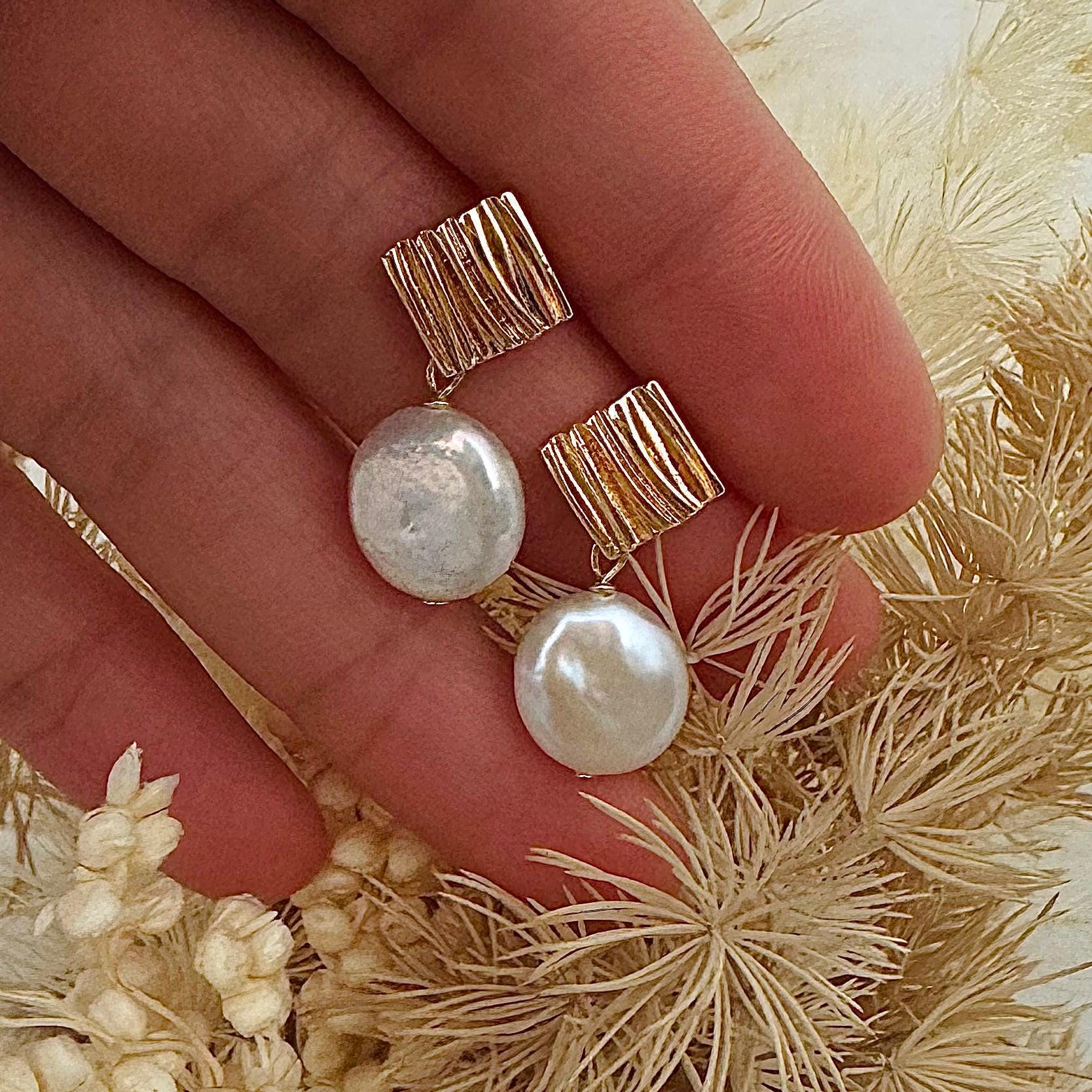 Small coins baroque pearl dangle earrings