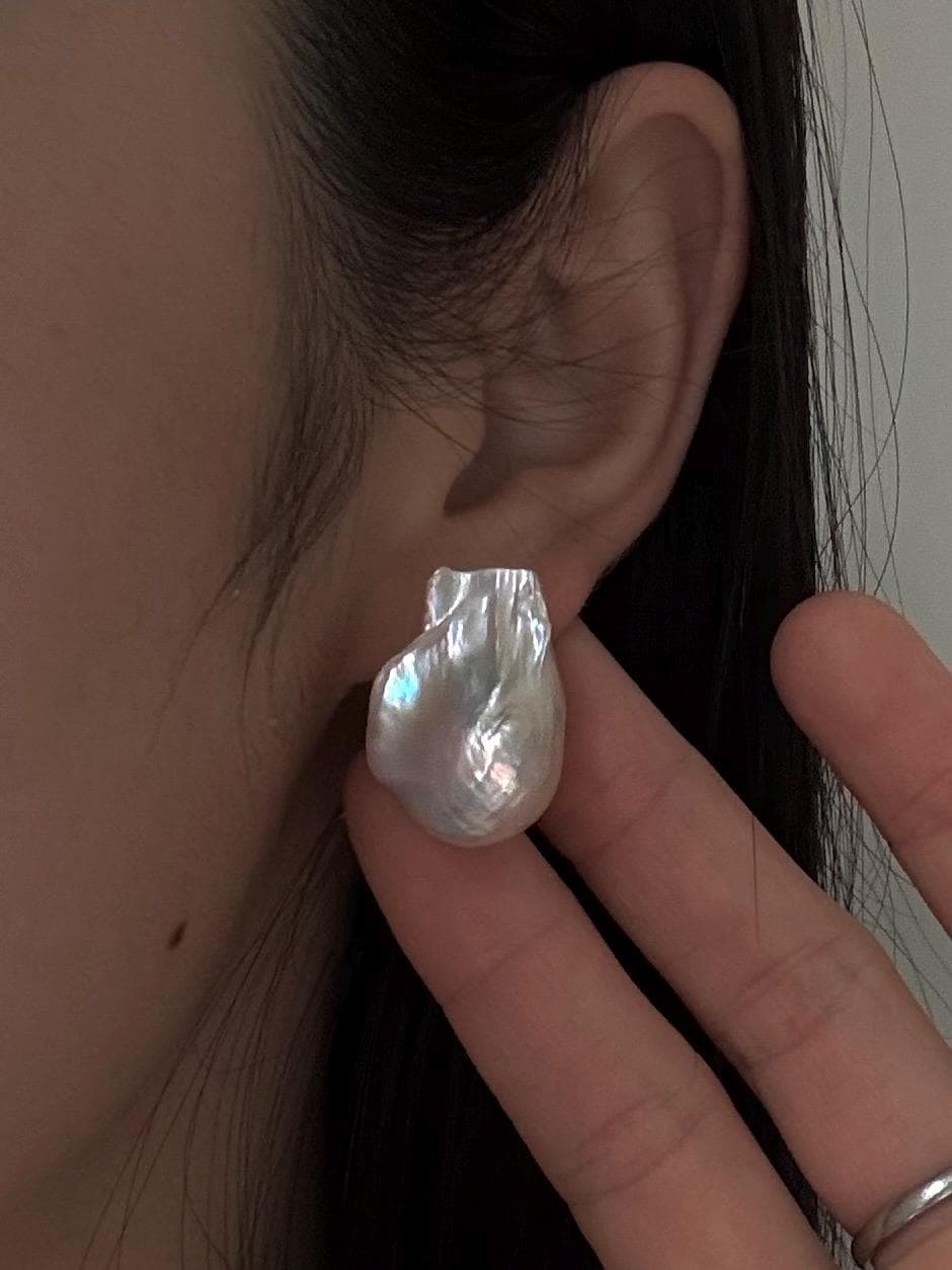 Large Baroque Pearl Drop Earrings, Baroque freshwater pearls, gold plated sterling silver metal, gift for women, bridal and wedding gifts