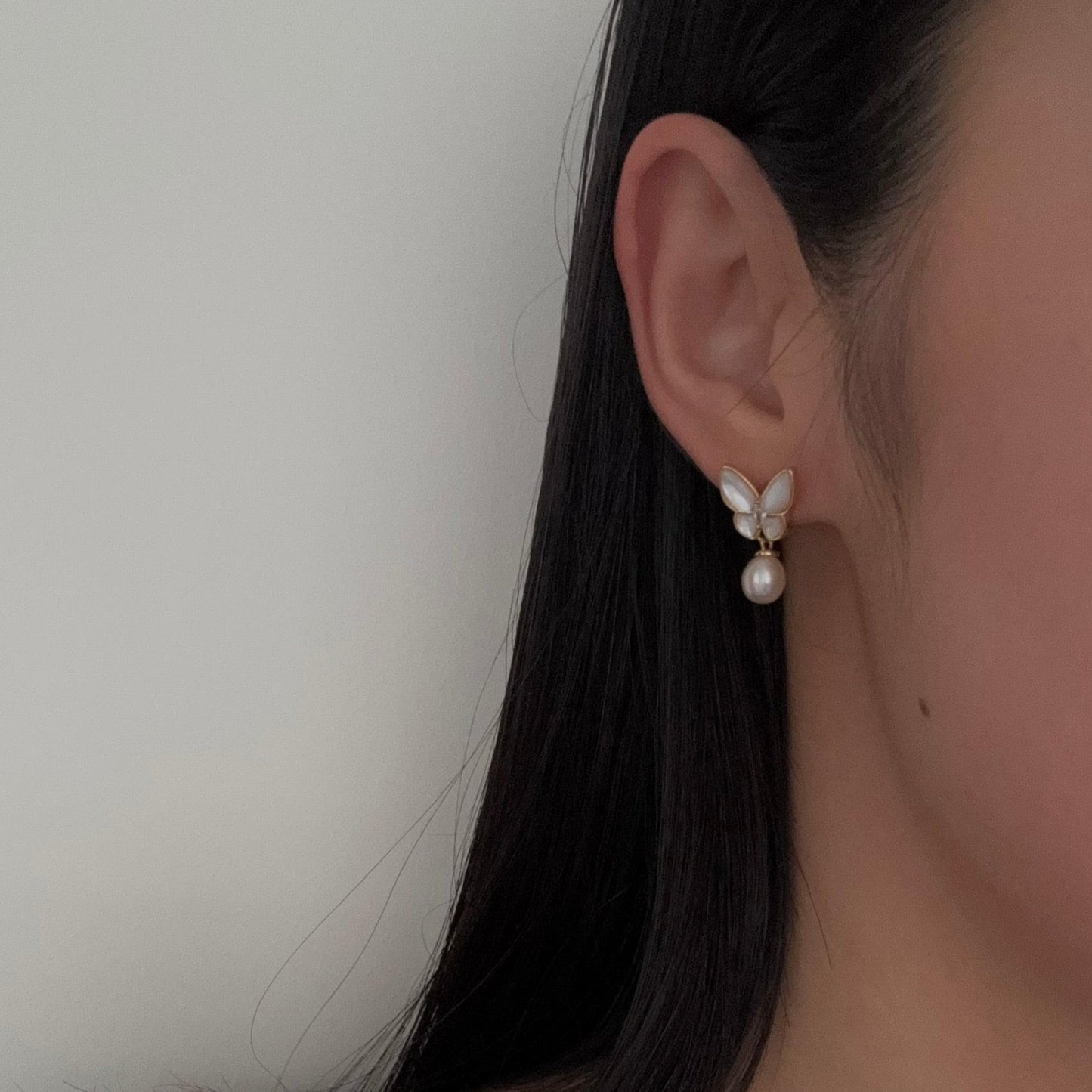 Butterfly Grace Pearl drop earrings