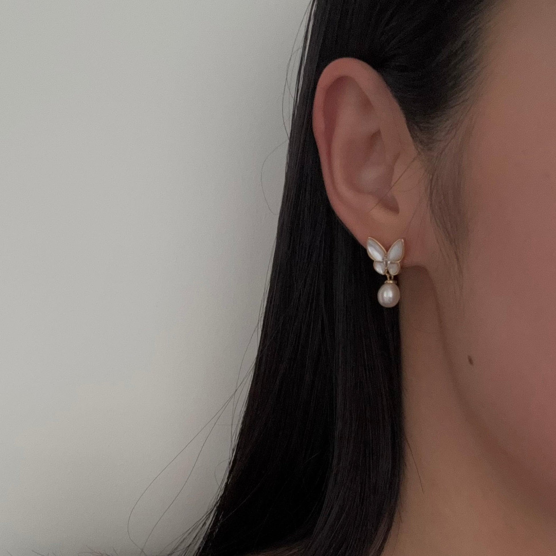 Butterfly Grace Pearl drop earrings