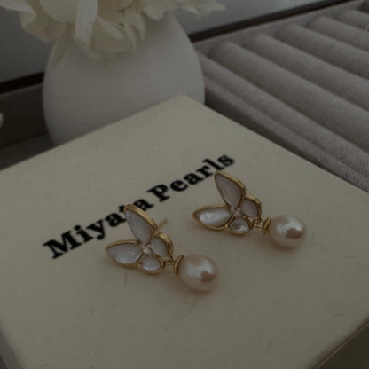 Butterfly Grace Pearl drop earrings