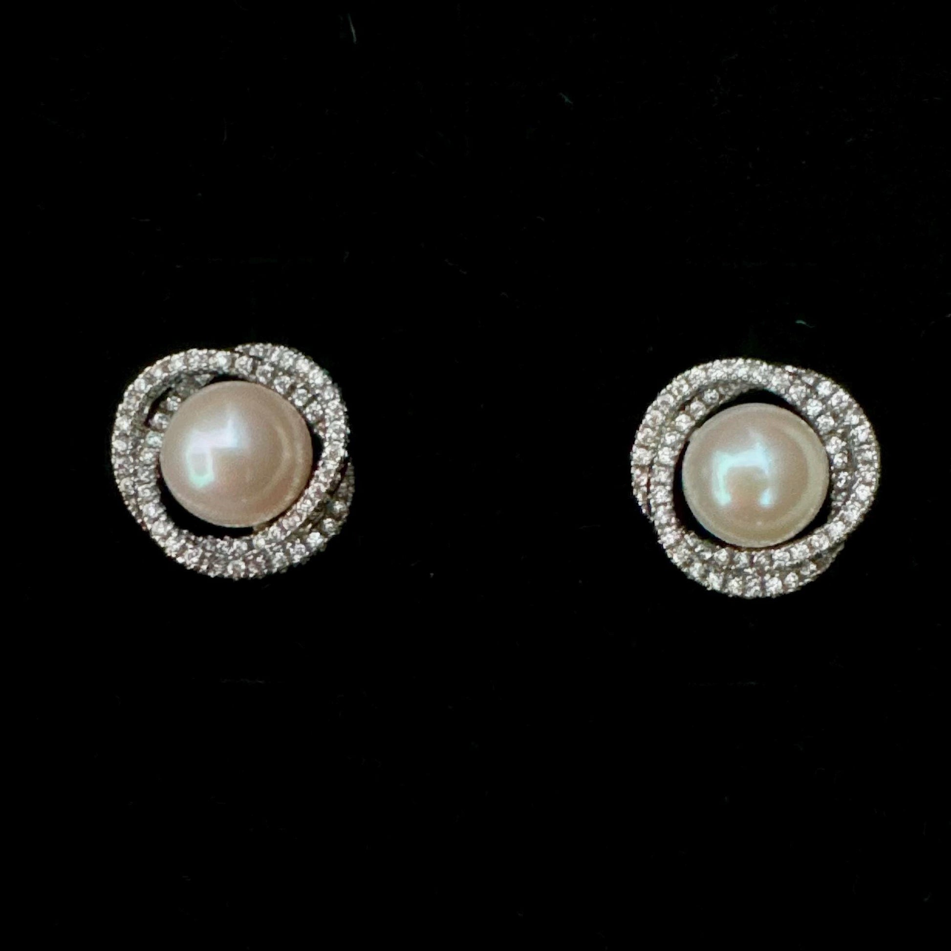 silver freshwater pearl earrings, cz stud earrings, natural pearls stud earrings, bridesmaid earrings, gift for her, wedding jewellery