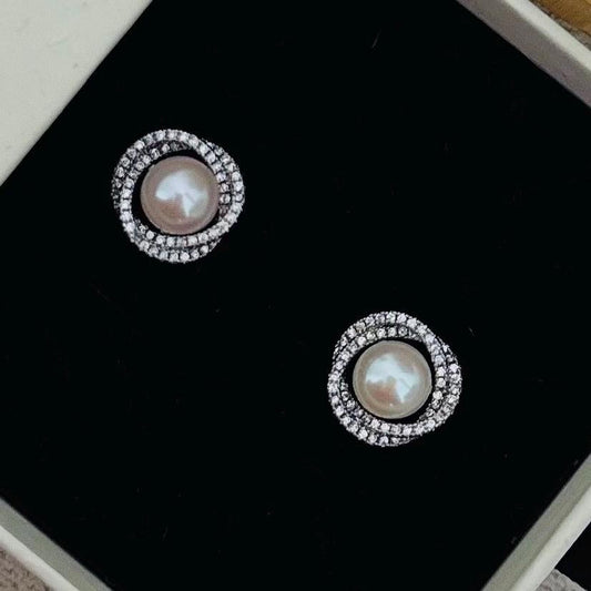 silver freshwater pearl earrings, cz stud earrings, natural pearls stud earrings, bridesmaid earrings, gift for her, wedding jewellery