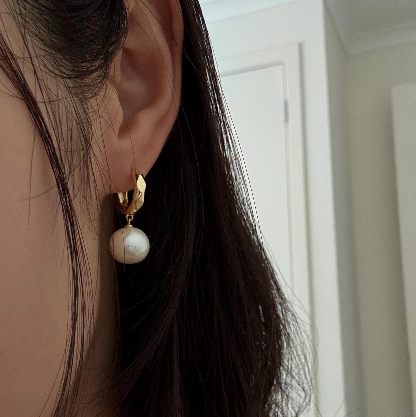 Freshwater Pearls Drop Hoop Earrings in gold-plated sterling silver, 5A quality, natural round pearls, bridal earrings, wedding jewellery