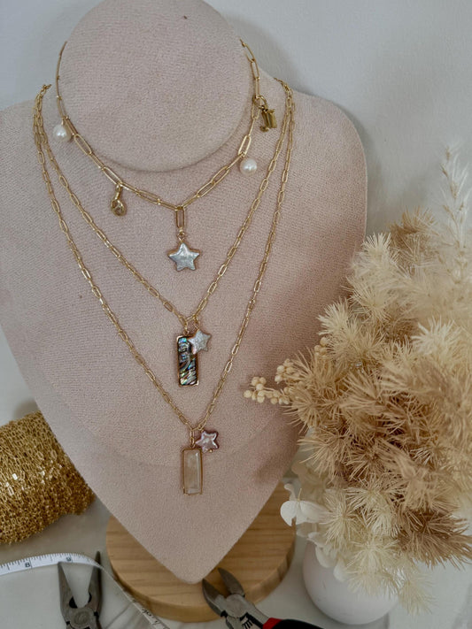 Handcrafted star baroque pearl pendant necklace, abalone shell pendant, pearl shell pendant, 14k gold chain, gift for her, graduation gift
