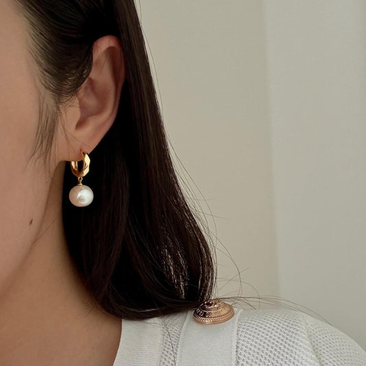 Freshwater Pearls Drop Hoop Earrings in gold-plated sterling silver, 5A quality, natural round pearls, bridal earrings, wedding jewellery