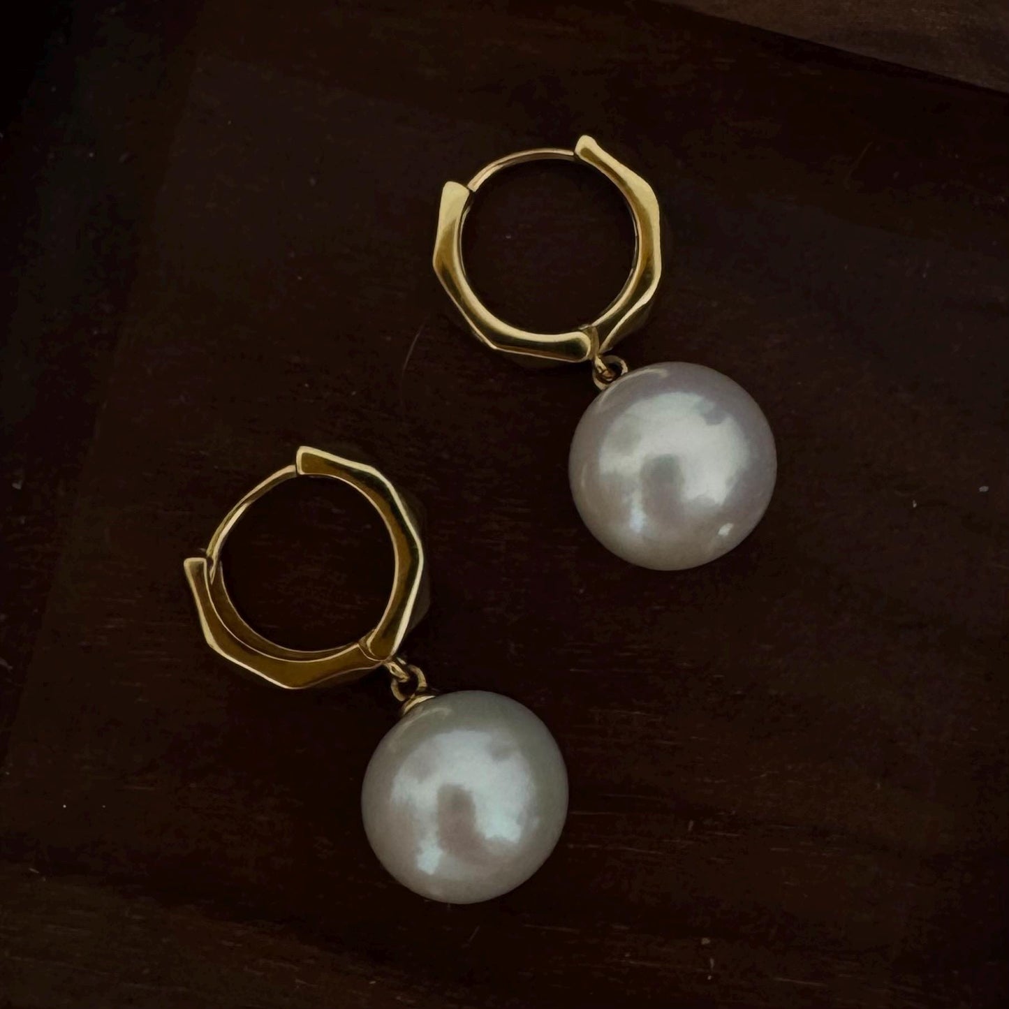 Freshwater Pearls Drop Hoop Earrings in gold-plated sterling silver, 5A quality, natural round pearls, bridal earrings, wedding jewellery