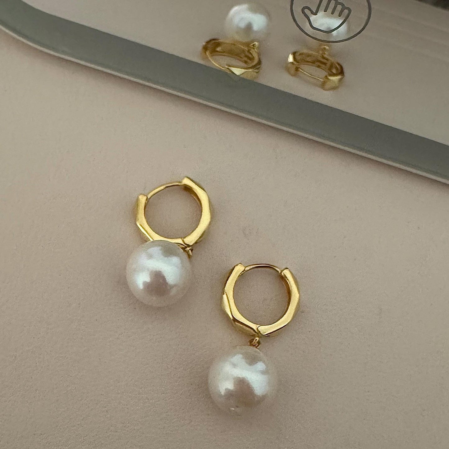 Freshwater Pearls Drop Hoop Earrings in gold-plated sterling silver, 5A quality, natural round pearls, bridal earrings, wedding jewellery