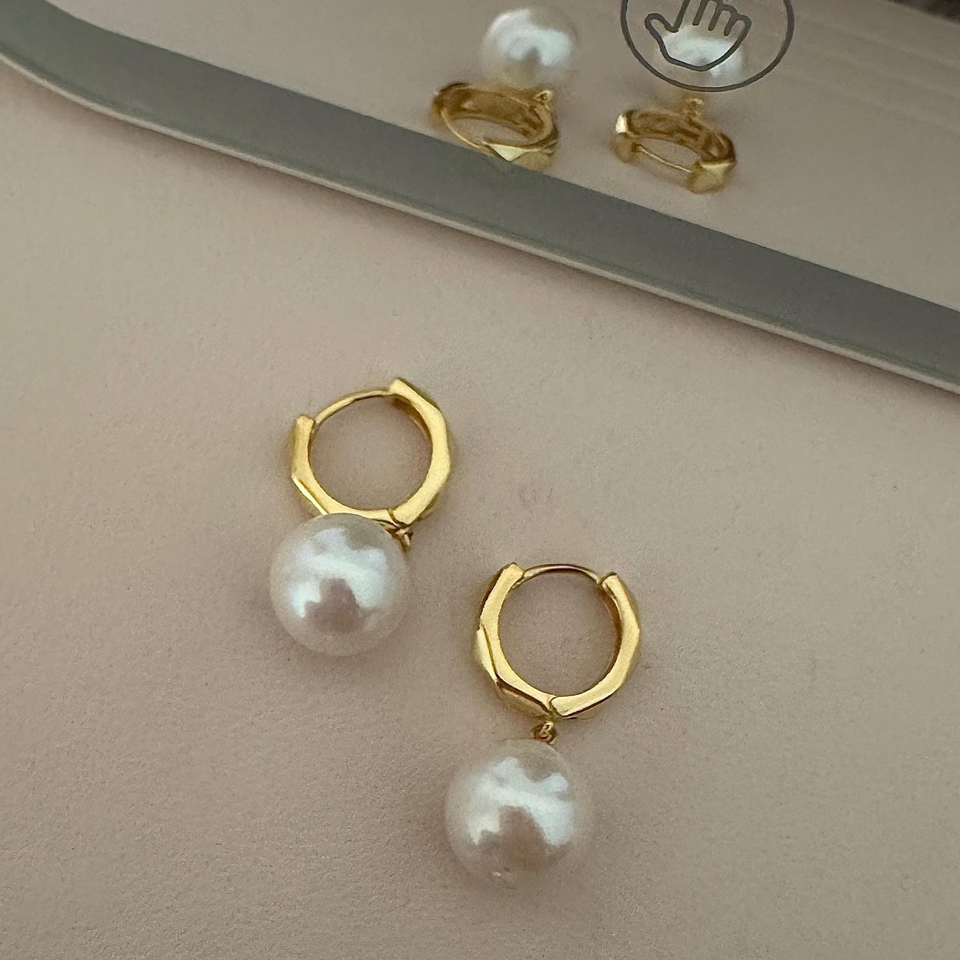 Freshwater Pearls Drop Hoop Earrings in gold-plated sterling silver, 5A quality, natural round pearls, bridal earrings, wedding jewellery