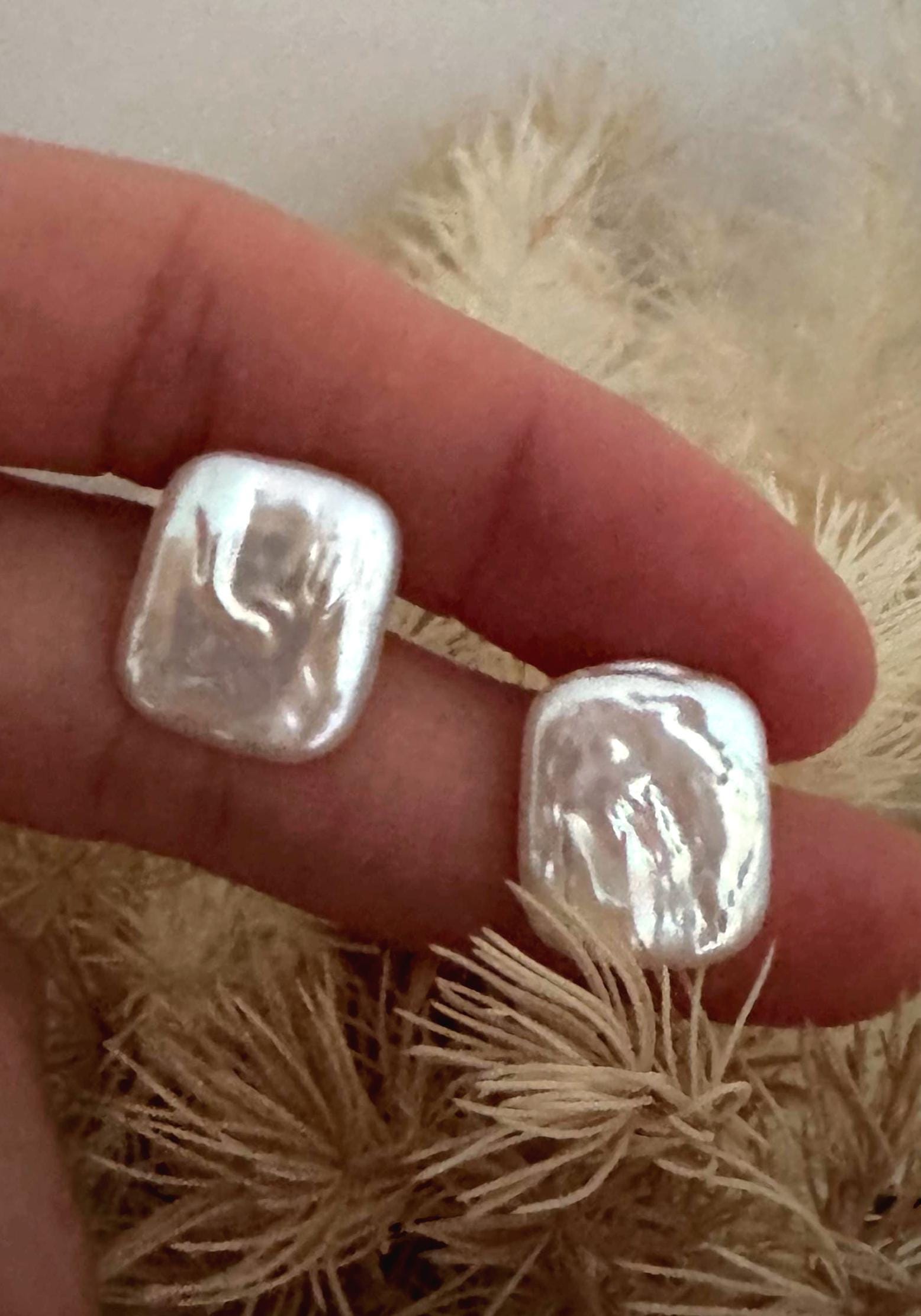Large Baroque Pearls Stud Earrings in 925 sterling silver, baroque freshwater pearls, big white baroque pearls, wedding gift, bridal earring