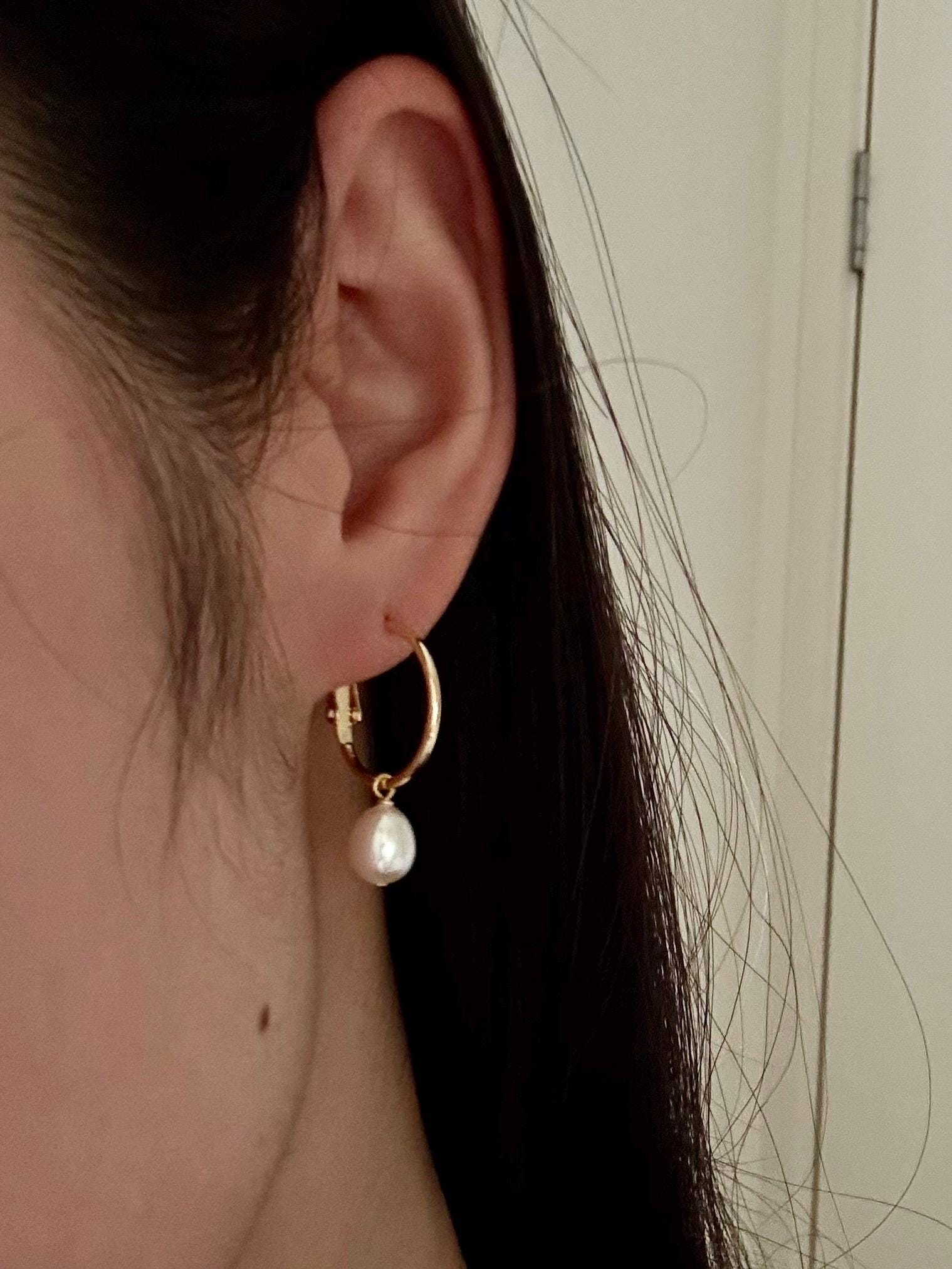 14k gold freshwater pearls earrings, real pearl, 14k gold filled, teardrop pearl, hoop earrings, bridal earrings pearl, women's gift