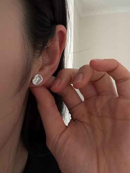 Delicate minimalist keshi freshwater pearl stud earrings with 925 sterling silver