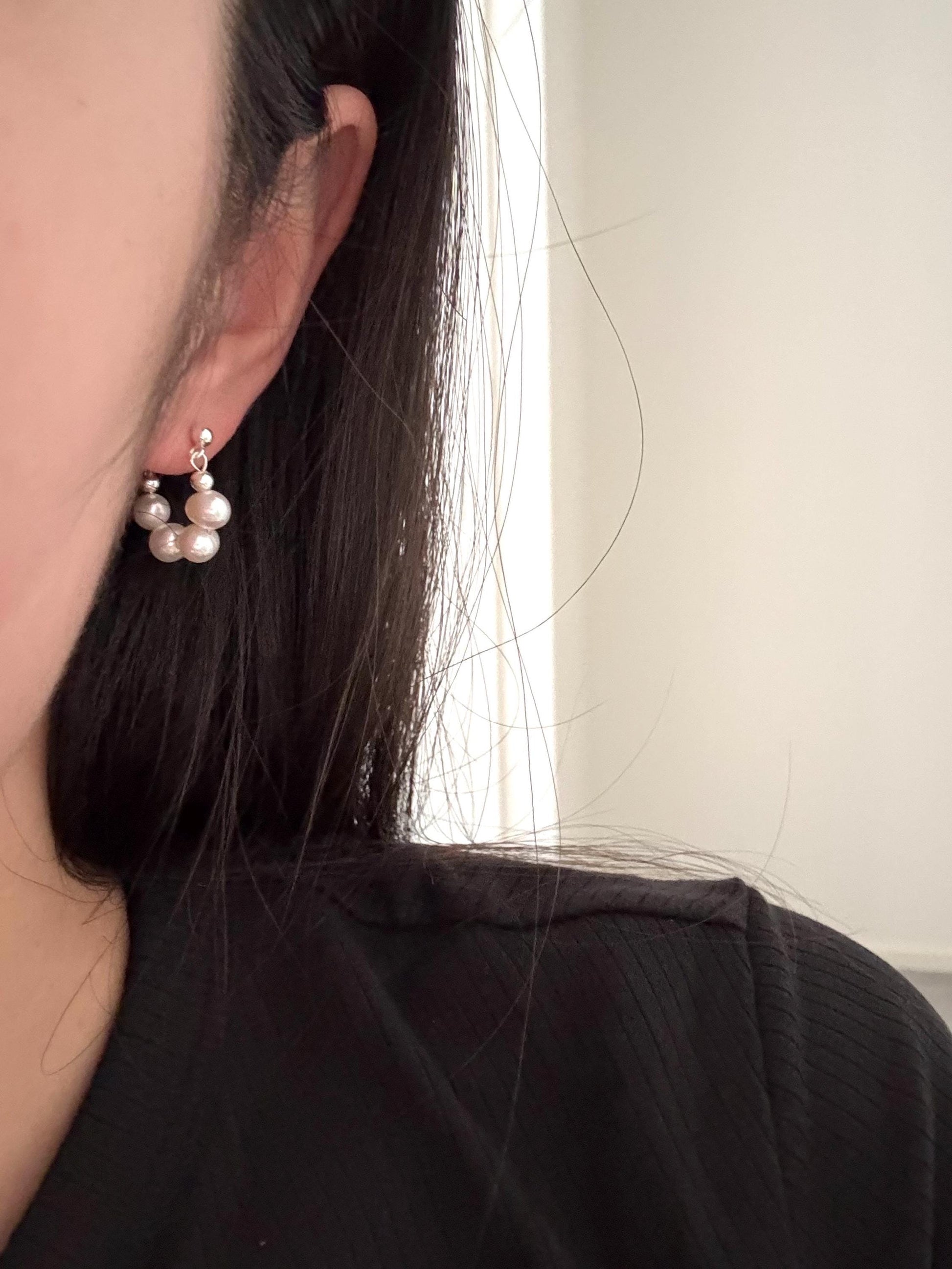 Minimalist silver earrings, freshwater pearls earrings, real pearl, bridal earrings pearl,