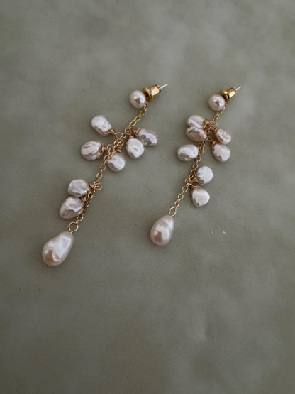 Keshi Freshwater Pearl Drop Earrings gold, gift for her, handmade baroque pearl jewellery， statement earrings