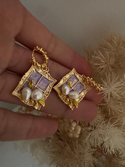 Barqoue Freshwater Pearl Drop Earrings gold, gift for her, handmade baroque pearl jewellery， statement earrings