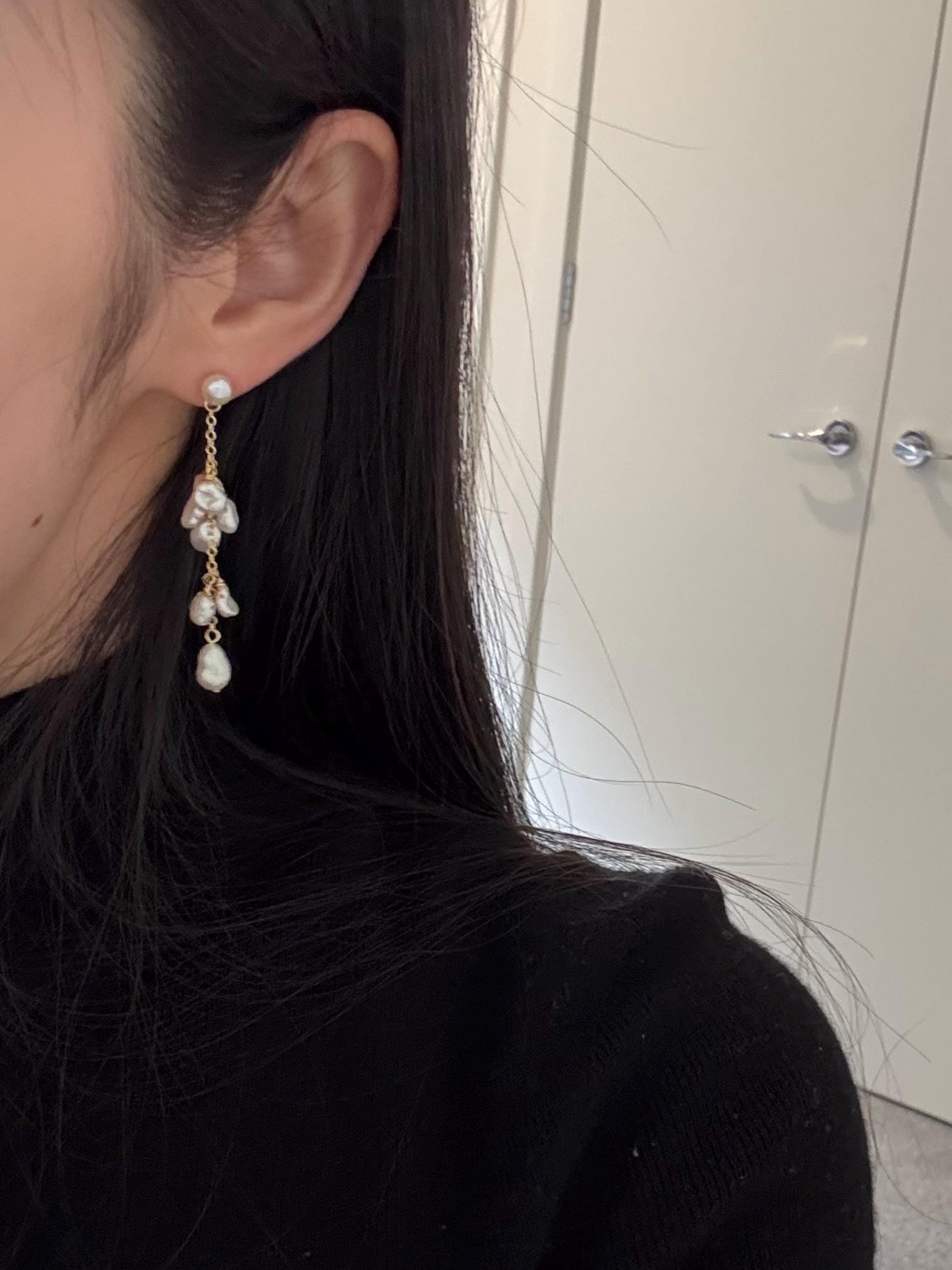 Keshi Freshwater Pearl Drop Earrings gold, gift for her, handmade baroque pearl jewellery， statement earrings