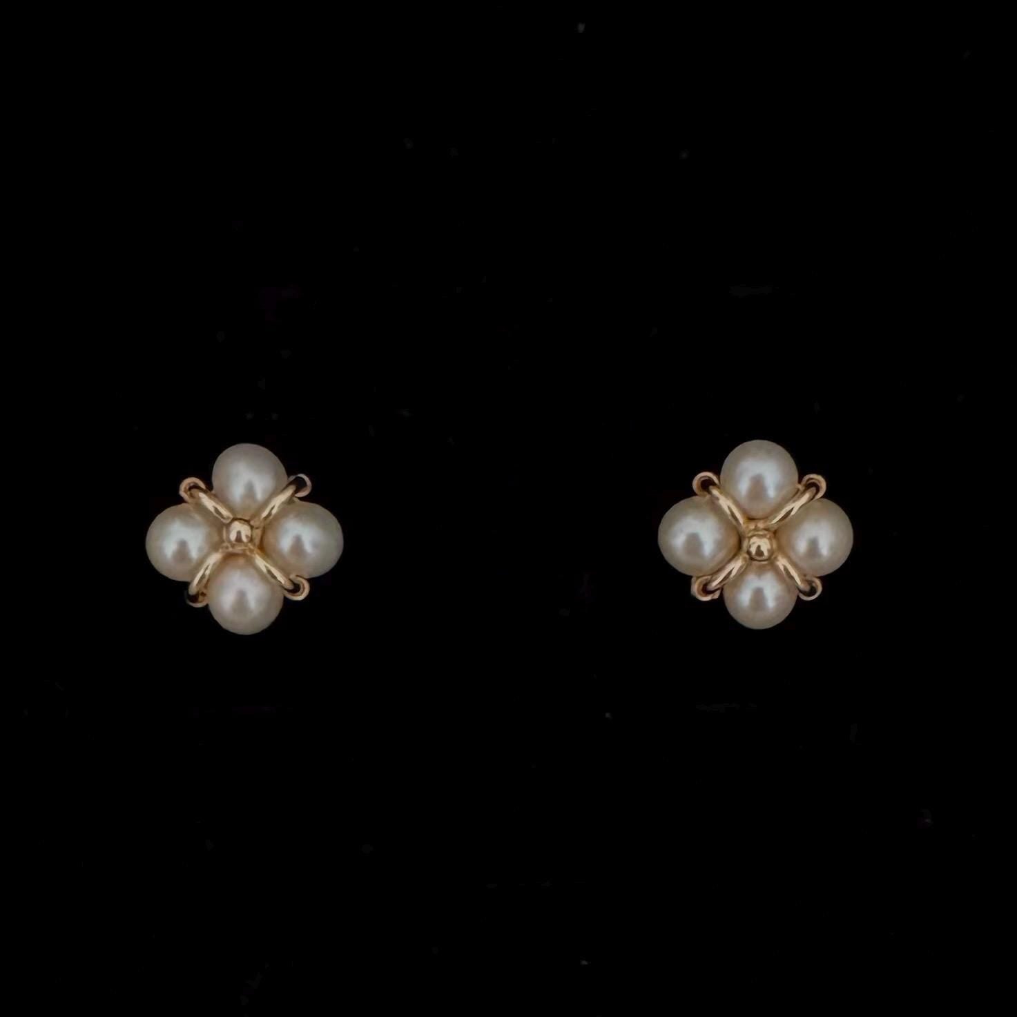 Tiny Flower Freshwater pearls stud earrings with 18k gold plated silver metal, pearl jewellery gift for women, gold stud earrings for women