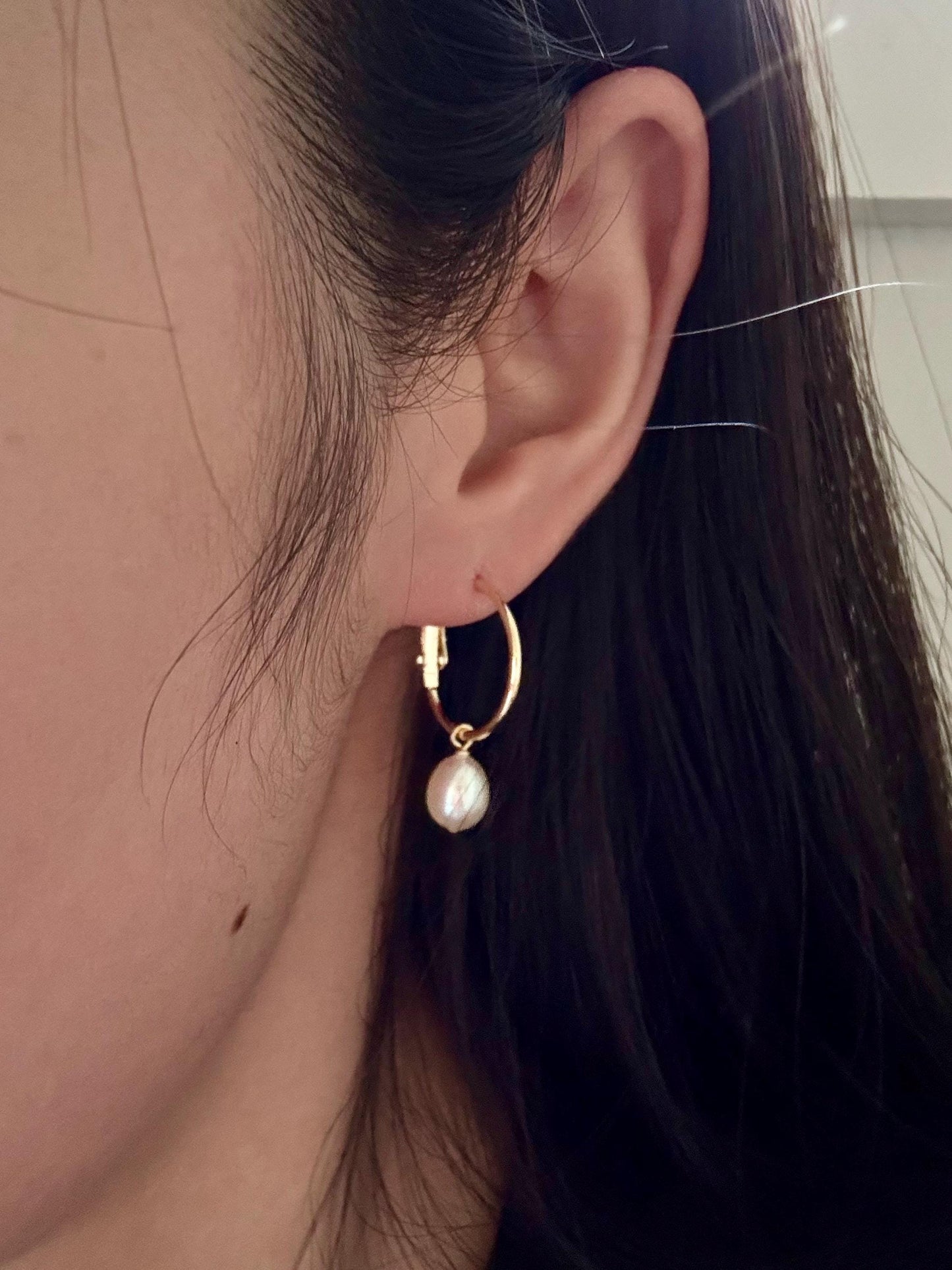 14k gold freshwater pearls earrings, real pearl, 14k gold filled, teardrop pearl, hoop earrings, bridal earrings pearl, women's gift