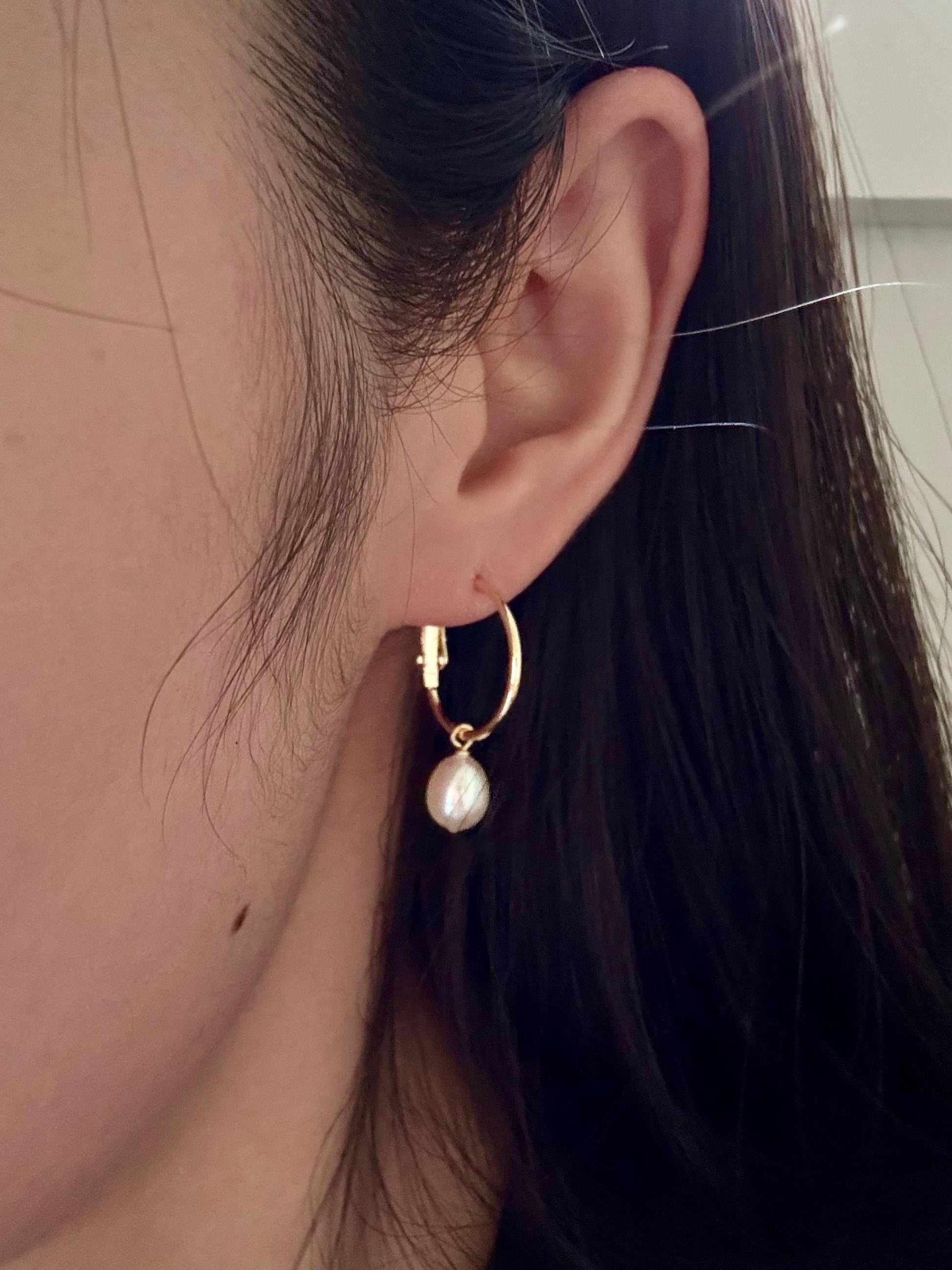 14k gold freshwater pearls earrings, real pearl, 14k gold filled, teardrop pearl, hoop earrings, bridal earrings pearl, women's gift