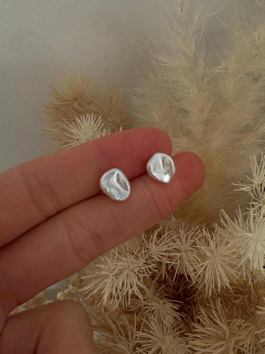 Delicate minimalist keshi freshwater pearl stud earrings with 925 sterling silver