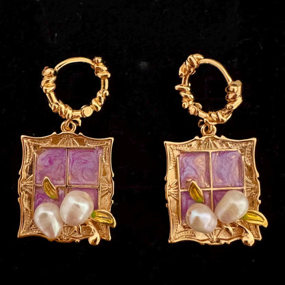 Barqoue Freshwater Pearl Drop Earrings gold, gift for her, handmade baroque pearl jewellery， statement earrings