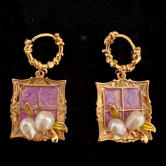 Barqoue Freshwater Pearl Drop Earrings gold, gift for her, handmade baroque pearl jewellery， statement earrings