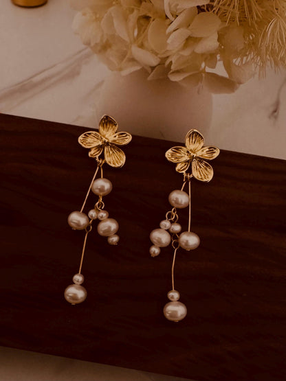 Barqoue Freshwater Pearl Drop Earrings gold, gift for her, handmade baroque pearl jewellery， statement earrings