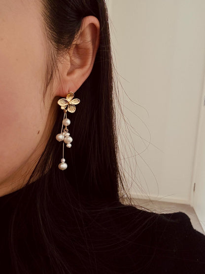 Barqoue Freshwater Pearl Drop Earrings gold, gift for her, handmade baroque pearl jewellery， statement earrings