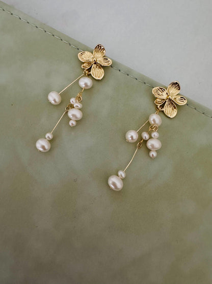 Barqoue Freshwater Pearl Drop Earrings gold, gift for her, handmade baroque pearl jewellery， statement earrings