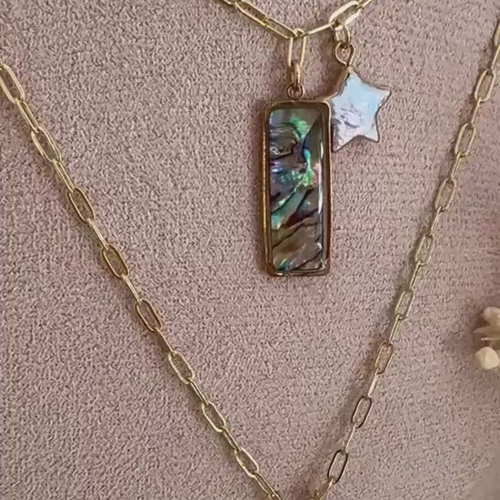 Handcrafted star baroque pearl pendant necklace, abalone shell pendant, pearl shell pendant, 14k gold chain, gift for her, graduation gift
