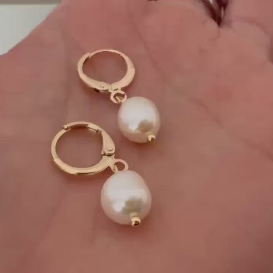 14k gold freshwater pearls earrings, real pearl, 18k gold plated silver, teardrop pearl, hoop earrings, bridal earrings pearl