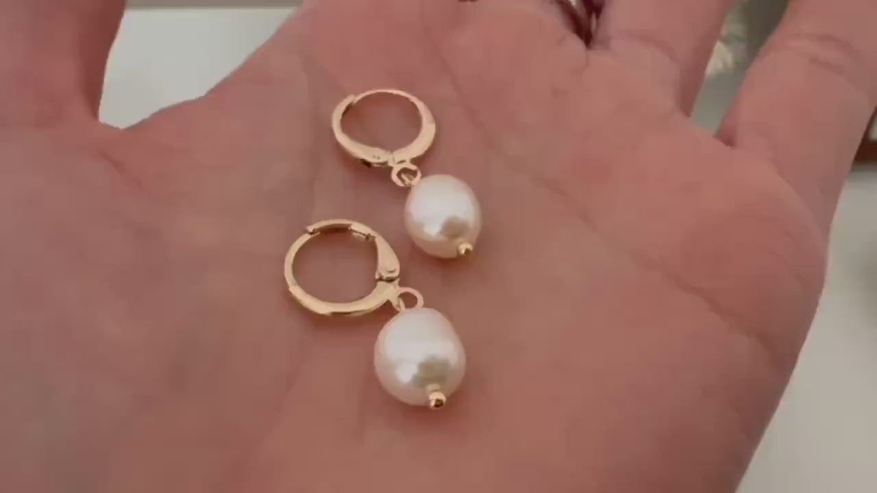 14k gold freshwater pearls earrings, real pearl, 18k gold plated silver, teardrop pearl, hoop earrings, bridal earrings pearl